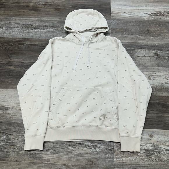 Nike Sportswear White Mens L Gray AOP Mini Swoosh Club Fleece Pullover‎ Hoodie - Picture 3 of 11